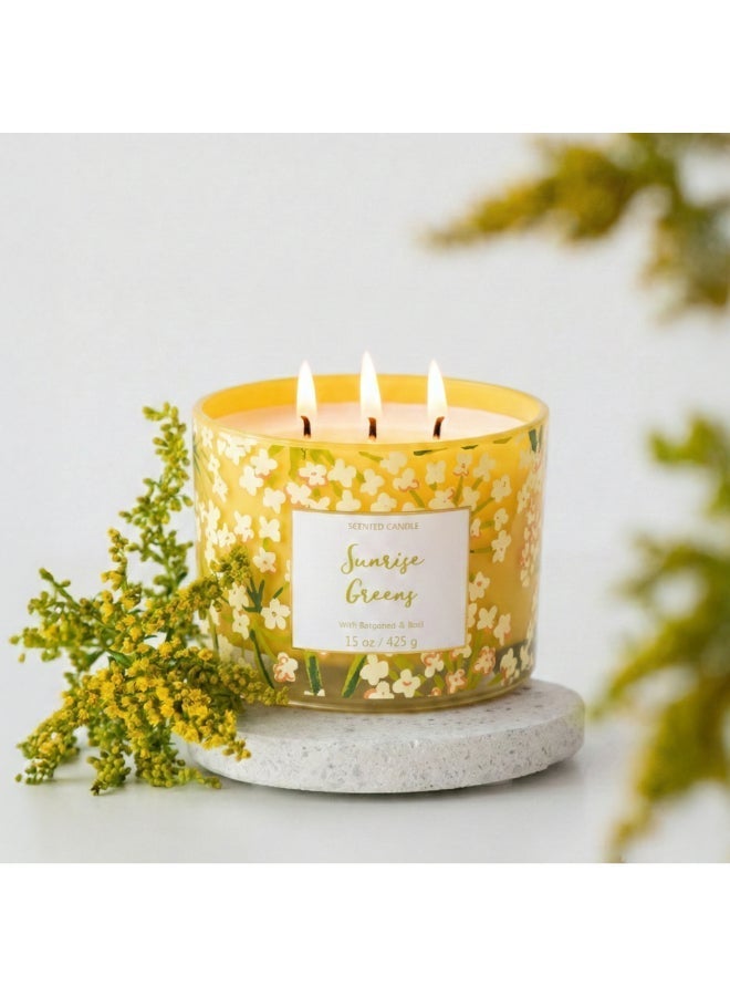 IRIS CELESTE Sunrise Greens Jar Candle 425grams - 3 wick Scented candle 15oz  | 50 hrs burn-time | Perfect for Gifting, Home Décor, Parties & Room Perfuming | Ideal for Living room and Office Décor - Image 1